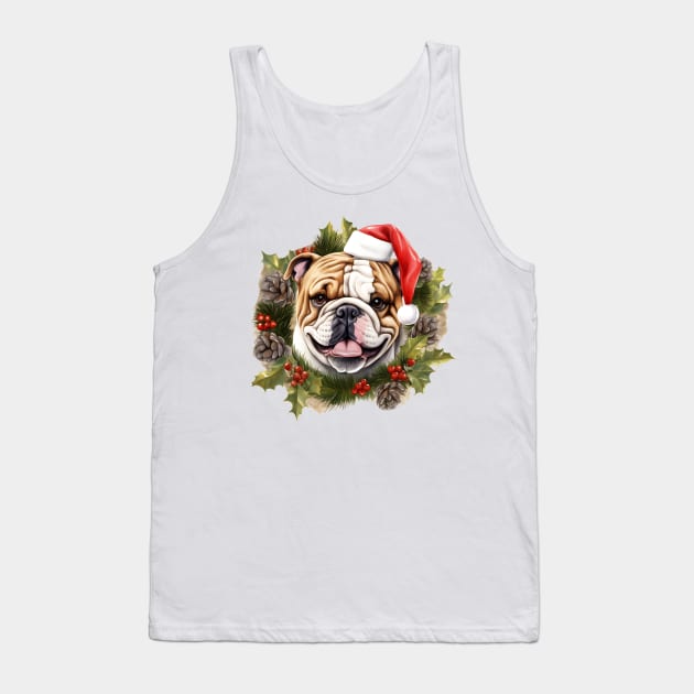 Christmas Bulldog Wreath Tank Top by Chromatic Fusion Studio